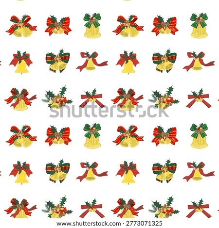 Gorgeous mixed ribbon and bell assorted seamless pattern background transparent