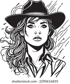 Gorgeous monochrome cowboy woman portrait vector