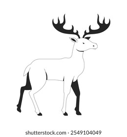 Gorgeous moose with branched antlers black and white 2D line character. Forest fauna habitat. Wild animal from reserved nature area isolated vector outline personage. Monochromatic spot illustration