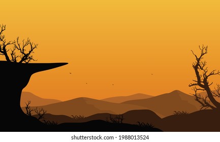 Gorgeous Mountain views from the edge of town at dusk. Vector illustration of a city