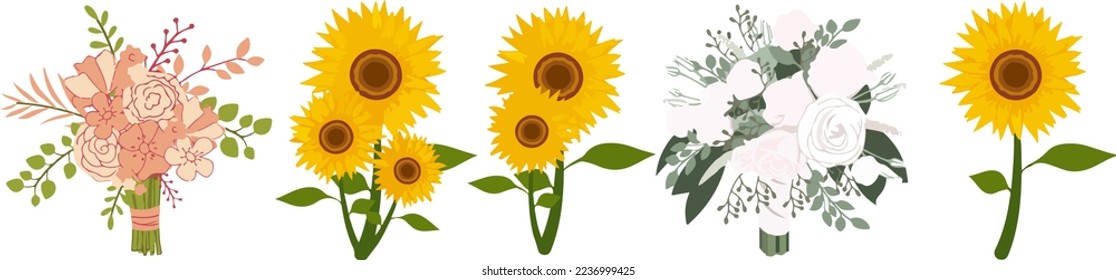 Gorgeous multicolored blooming flowers and leaves border. Spring botanical flat vector illustration on white background