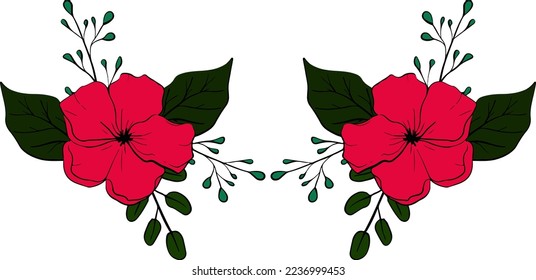 Gorgeous multicolored blooming flowers and leaves border. Spring botanical flat vector illustration on white background