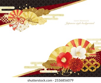 Gorgeous new year's card design with camellia and gold