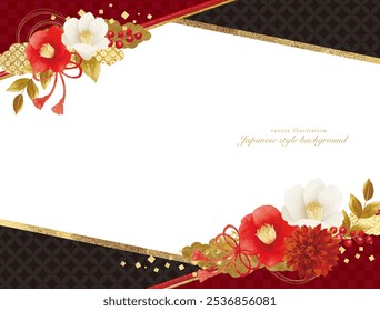 Gorgeous new year's card design with camellia and gold