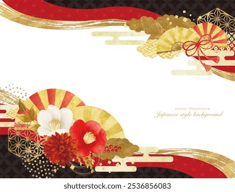 Gorgeous new year's card design with camellia and gold