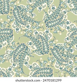 Gorgeous paisley seamless vector pattern with fantastic flowers and leaves. Bohemian textile print inspired by batik. Vintage style