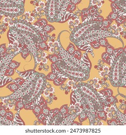 Precioso patrón de Vector sin costuras paisley con fantásticas flores y hojas. Estampado textil bohemio inspirado en el batik. estilo Antiguas