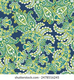 Gorgeous paisley seamless vector pattern with fantastic flowers and leaves. Bohemian textile print inspired by batik. Vintage style