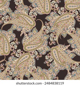 Gorgeous paisley seamless vector pattern with fantastic flowers and leaves. Bohemian textile print inspired by batik. Vintage style