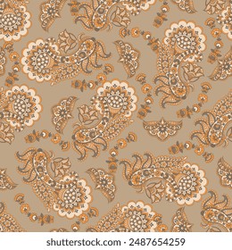 Gorgeous paisley seamless vector pattern with fantastic flowers and leaves. Bohemian textile print inspired by batik. Vintage style