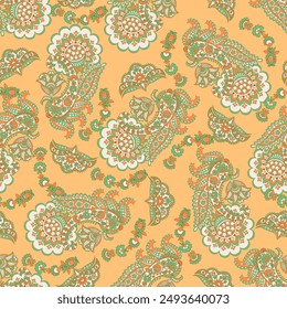 Gorgeous paisley seamless vector pattern with fantastic flowers and leaves. Bohemian textile print inspired by batik. Vintage style