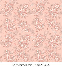 Gorgeous paisley seamless vector pattern with fantastic flowers and leaves. Bohemian textile print inspired by batik. Vintage style