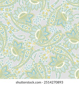 Gorgeous paisley seamless vector pattern with fantastic flowers and leaves. Bohemian textile print inspired by batik. Vintage style