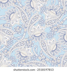 Lindo paisley sem emenda vetor padrão com flores fantásticas e folhas. Impressão têxtil boêmia inspirada em batik. Estilo vintage