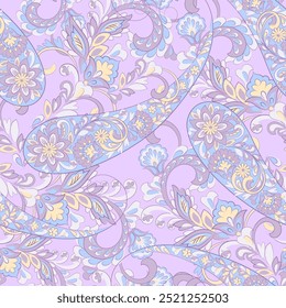 Wunderschönes Paisley nahtloses Vektormuster mit fantastischen Blumen und Blättern. Böhmischer Stoffdruck inspiriert von der Batik. Vintage