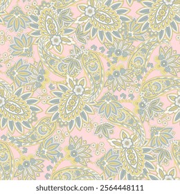 Gorgeous paisley seamless vector pattern with fantastic flowers and leaves. Bohemian textile print inspired by batik. Vintage style