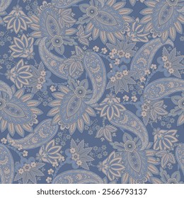 Gorgeous paisley seamless vector pattern with fantastic flowers and leaves. Bohemian textile print inspired by batik. Vintage style