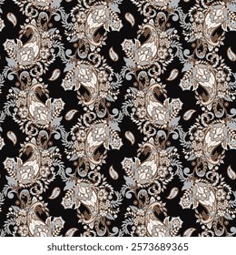 Gorgeous paisley seamless vector pattern with fantastic flowers and leaves. Bohemian textile print inspired by batik. Vintage style