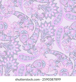 Gorgeous paisley seamless vector pattern with fantastic flowers and leaves. Bohemian textile print inspired by batik. Vintage style