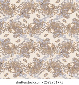 Gorgeous paisley seamless vector pattern with fantastic flowers and leaves. Bohemian textile print inspired by batik. Vintage style