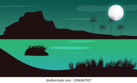 Gorgeous palm trees WIth mountain landscape Vector