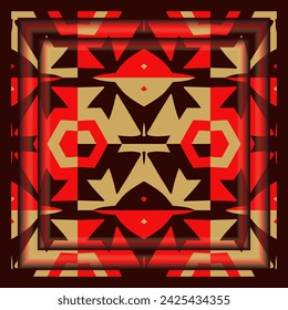 Gorgeous  patchwork pattern in beige red. Colorful  ornament  tiles. Frame.