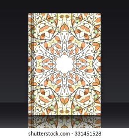 Gorgeous patchwork pattern. Colorful floral ornament tiles.  EPS 10 vector illustration with mockup of title sheet or book cover. Can be used as background for web of applications.