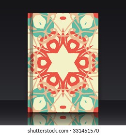 Gorgeous patchwork pattern. Colorful floral ornament tiles.  EPS 10 vector illustration with mockup of title sheet or book cover. Can be used as background for web of applications.