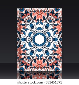 Gorgeous patchwork pattern. Colorful floral ornament tiles.  EPS 10 vector illustration with mockup of title sheet or book cover. Can be used as background for web of applications.