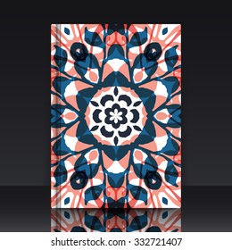 Gorgeous patchwork pattern. Colorful floral ornament tiles.  EPS 10 vector illustration with mockup of title sheet or book cover. Can be used as background for web of applications.