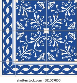 Gorgeous   pattern from colorful floral Turkish, Moroccan, Portuguese  Azulejo tiles and border, ornaments.  Islamic Art.