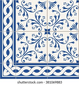 Gorgeous   pattern from colorful floral Turkish, Moroccan, Portuguese  Azulejo tiles and border, ornaments.  Islamic Art.