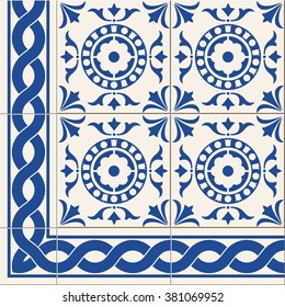 Gorgeous   pattern from colorful floral Turkish, Moroccan, Portuguese  Azulejo tiles and border, ornaments.  Islamic Art.