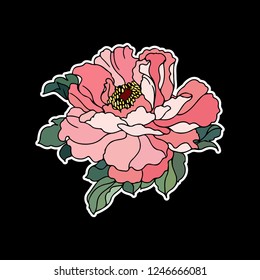 Gorgeous Peony Flower. Vector illustration. Creative realistic drawing, tattoo. Vintage paintings, postcard, background, wallpaper. Interior decoration, textile. Flowers gift for women