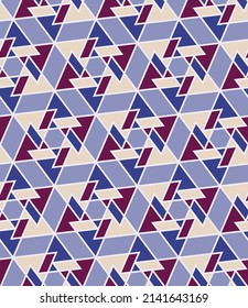 Gorgeous polygonal seamless pattern. Gray, burgundy, beige, blue polygons are grouped and arranged in a certain order on a light background. Vector. 