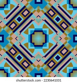 Gorgeous polygonal seamless pattern in neon colors. Overlapping stripes, polygons, segments are grouped and arranged in a certain order. Vector. 