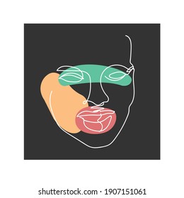 Gorgeous portrait continuous silhouette art. Abstract woman portrait. Modern minimalist art, aesthetic contour. Fashionable character. Avant garde style illustration. Trendy vector color silhouette 