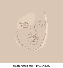 Magnífico retrato continuo de tiza de silueta. Retrato abstracto de mujer. Arte minimalista moderno, contorno estético. Ilustración de estilo vanguardista. Silhouette vectorial de moda