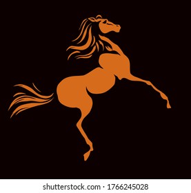 Gorgeous pride white courser smartly rear up on ranch race paddock. Freehand outline black ink pen hand drawn andalusian ride beast logo emblem pictogram design. Art doodle retro paper cartoon style