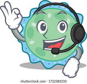 A gorgeous pseudomonas aeruginosa mascot character concept wearing headphone