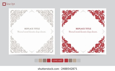 Gorgeous red frame with elegant oriental design.Symmetrical floral pattern in red border.
