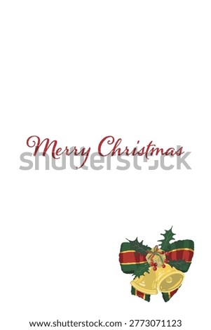 Gorgeous red ribbon bell and pine branch corner decoration portrait Christmas card template