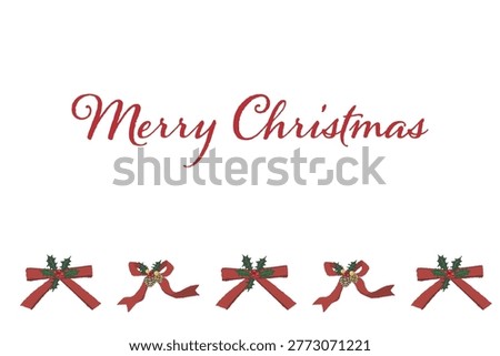 Gorgeous red ribbon bottom border landscape Christmas card template