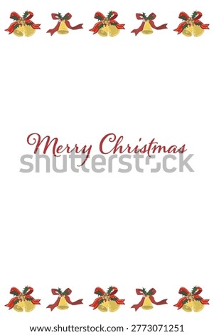Gorgeous red ribbon and simple bell top and bottom border portrait Christmas card template