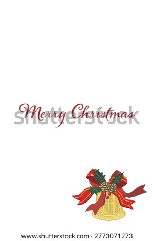 Gorgeous red ribbon and simple bell corner decoration portrait Christmas card template
