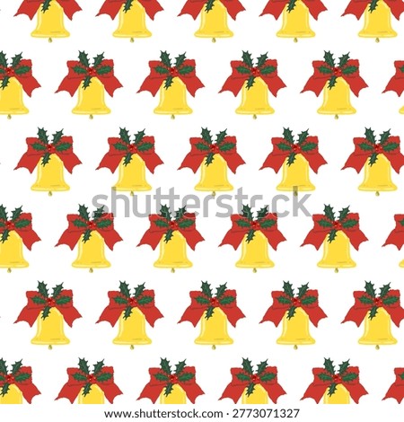 Gorgeous red ribbon and simple bell alignment seamless pattern transparent