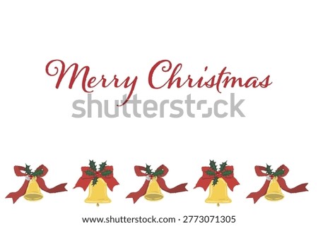 Gorgeous red ribbon and two bells bottom border landscape Christmas card template