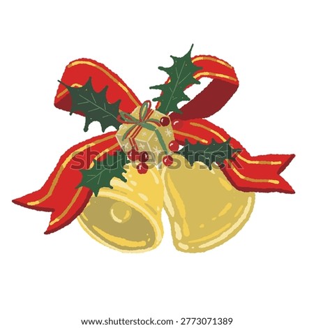 Gorgeous red ribbon and two bells with movement illustration transparent