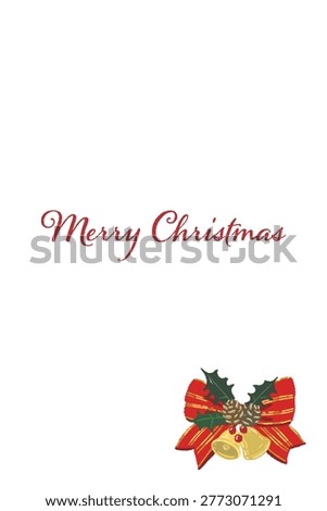 Gorgeous red striped ribbon pattern bell and pinecone corner decoration portrait Christmas card