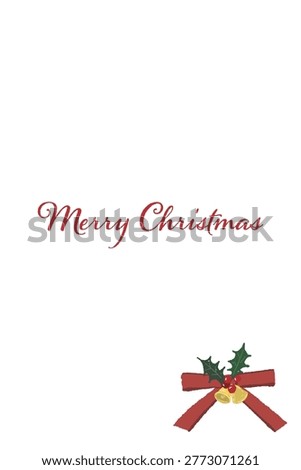 Gorgeous red striped ribbon and simple bell corner decoration portrait Christmas card template